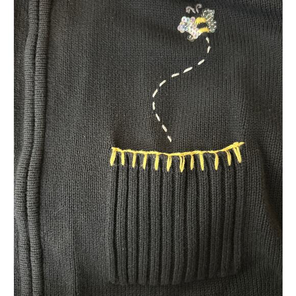 Quacker Factory Knit Sweater Vest Cardigan Bees and Sunflower Beaded Sequins L - Picture 12 of 12